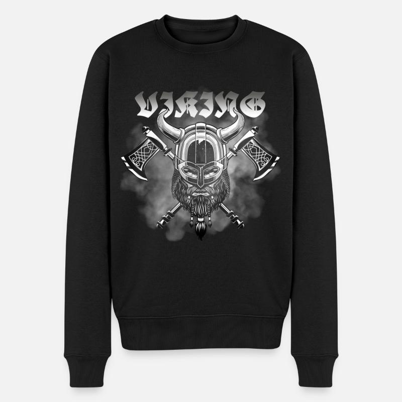 Viking - Northman motiv with two axes - Männer Premium Bio Pullover - Schwarz