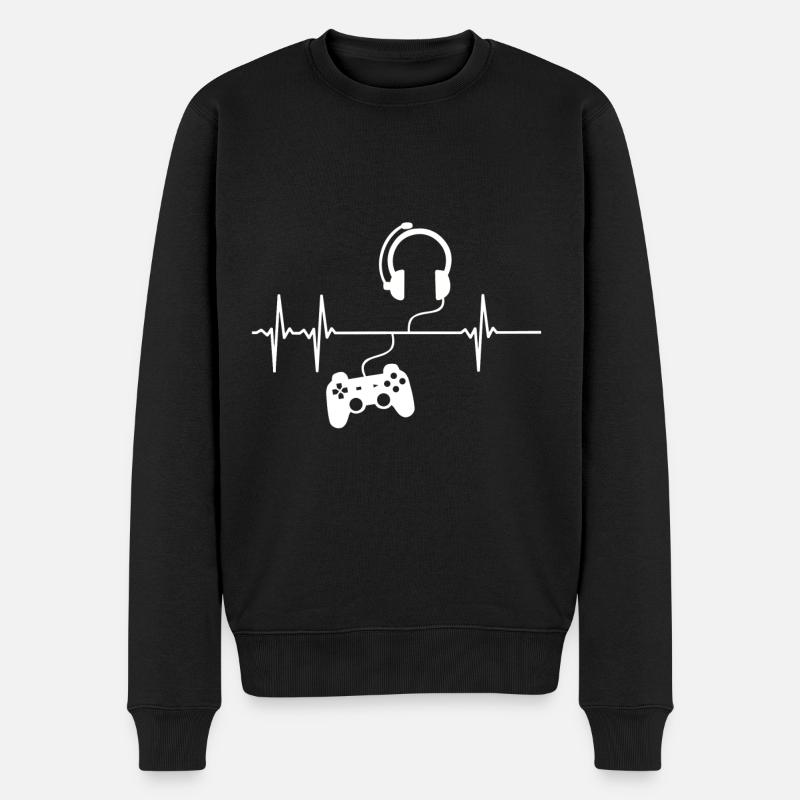 Gamer Heartbeat Zocker Herzschlag Geschenk - Männer Premium Bio Pullover - Schwarz