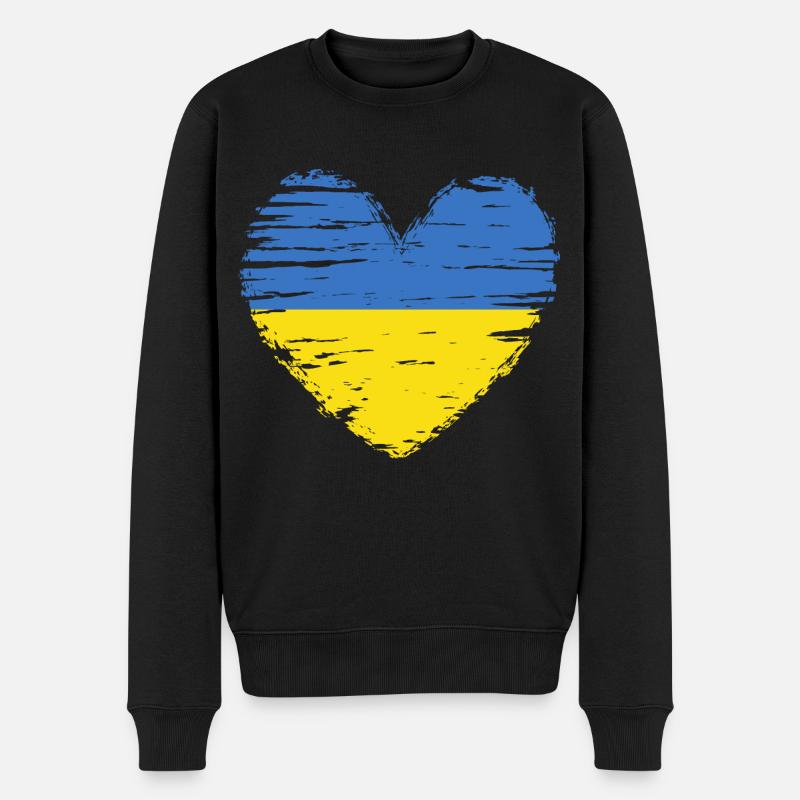 Ukraine Herz Flagge Fahne Wappen - Männer Premium Bio Pullover - Schwarz
