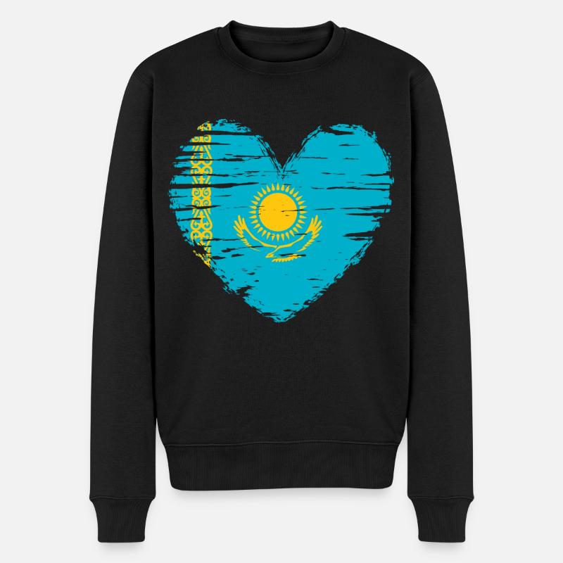 Kasachstan Herz Flagge Fahne Wappen - Männer Premium Bio Pullover - Schwarz