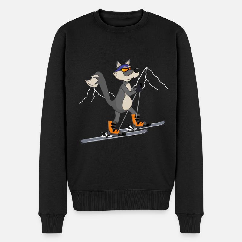 Skitour Ski Wolf - Männer Premium Bio Pullover - Schwarz