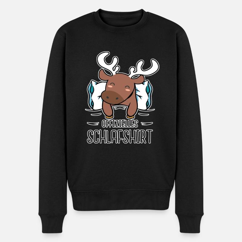 Offizielles Schlafshirt Elch Pyjama Schlafanzug - Männer Premium Bio Pullover - Schwarz