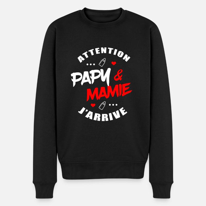 ATTENTION PAPY ET MAMIE J'ARRIVE - Pull Premium bio Homme - noir