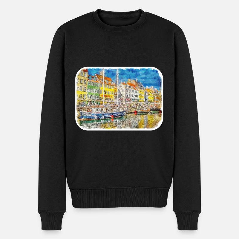Copenhague Danemark Aquarelle Sketch Illustration - Pull Premium bio Homme - noir
