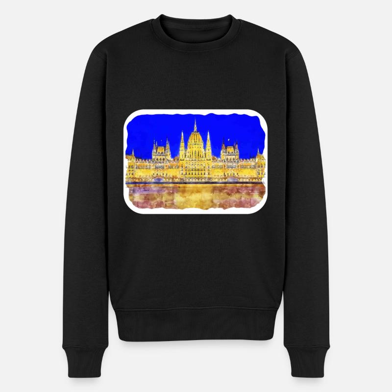 Ungarn Aquarellskizze Handgezeichnete Illustration - Männer Premium Bio Pullover - Schwarz