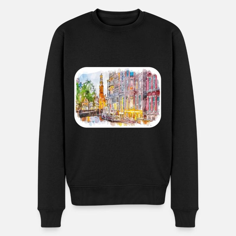 Amsterdam Pays-Bas Aquarelle Dessin d’esquisse - Pull Premium bio Homme - noir