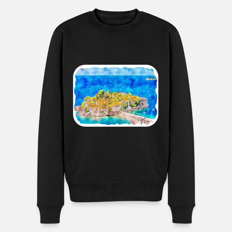 Montenegro Wahrzeichen Aquarell Skizze Illustration - Männer Premium Bio Pullover - Schwarz