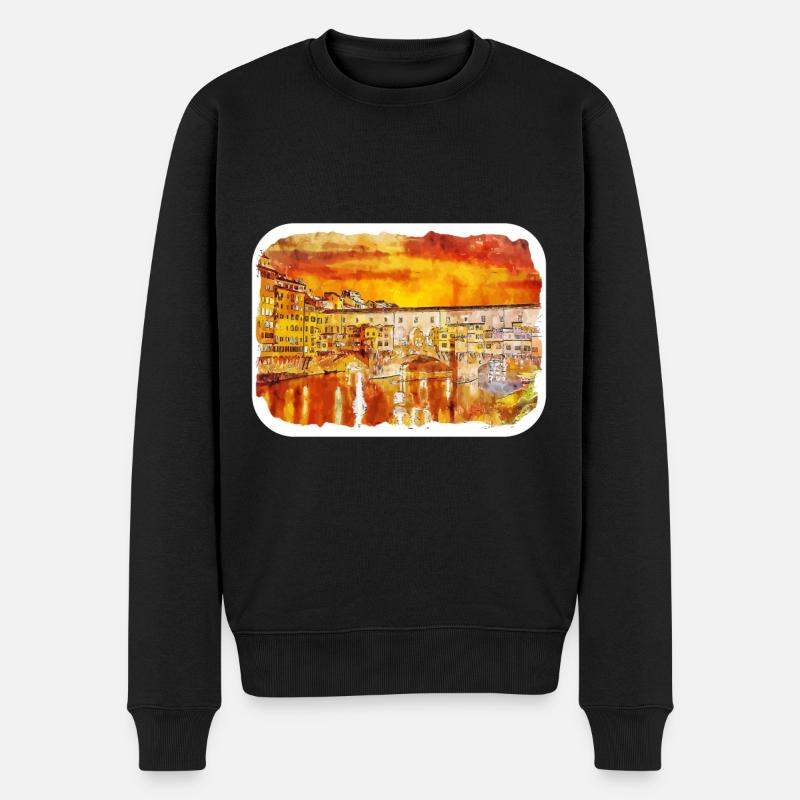 Florence Italie Aquarelle Esquisse Peinture Dessinée - Pull Premium bio Homme - noir