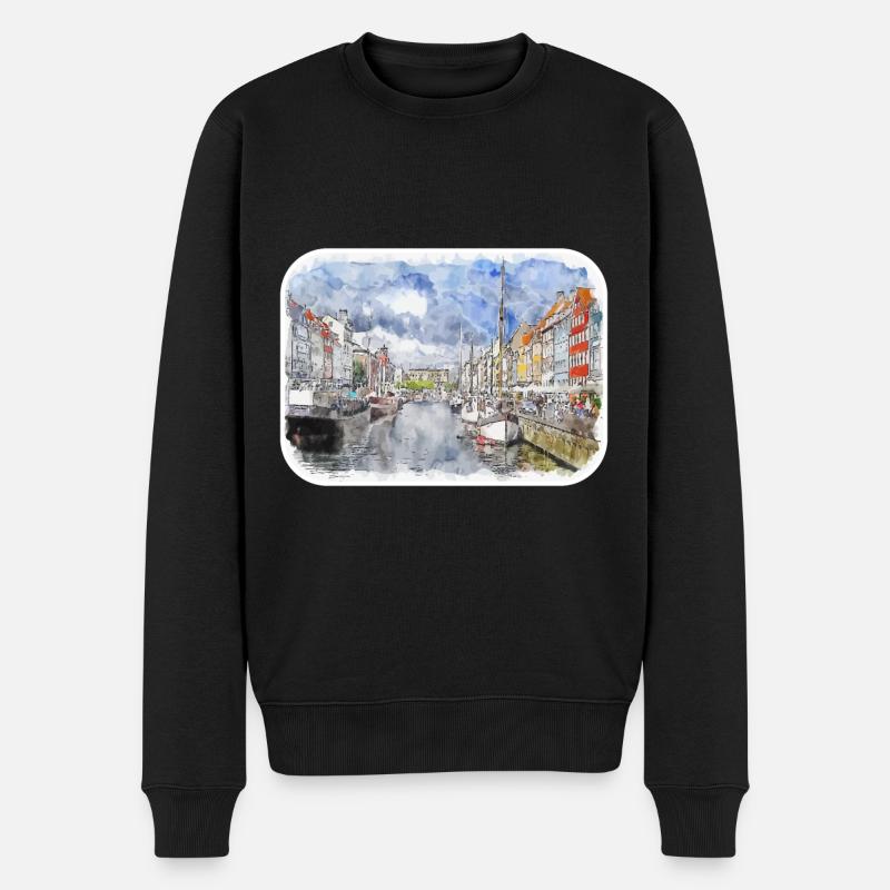 Copenhague Danemark Aquarelle Sketch Illustration - Pull Premium bio Homme - noir