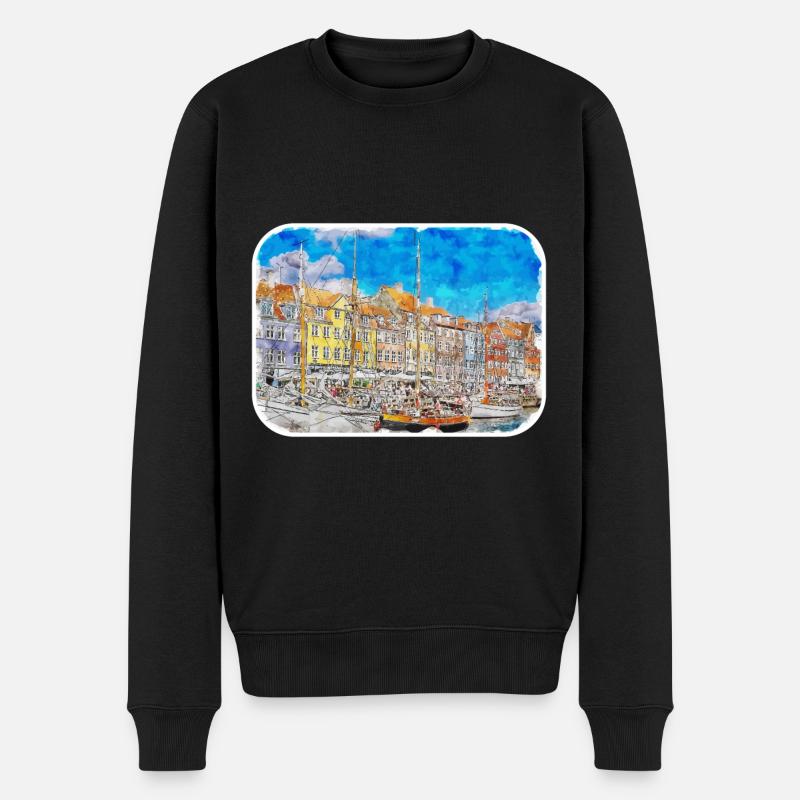 Copenhague Danemark Aquarelle Sketch Illustration - Pull Premium bio Homme - noir