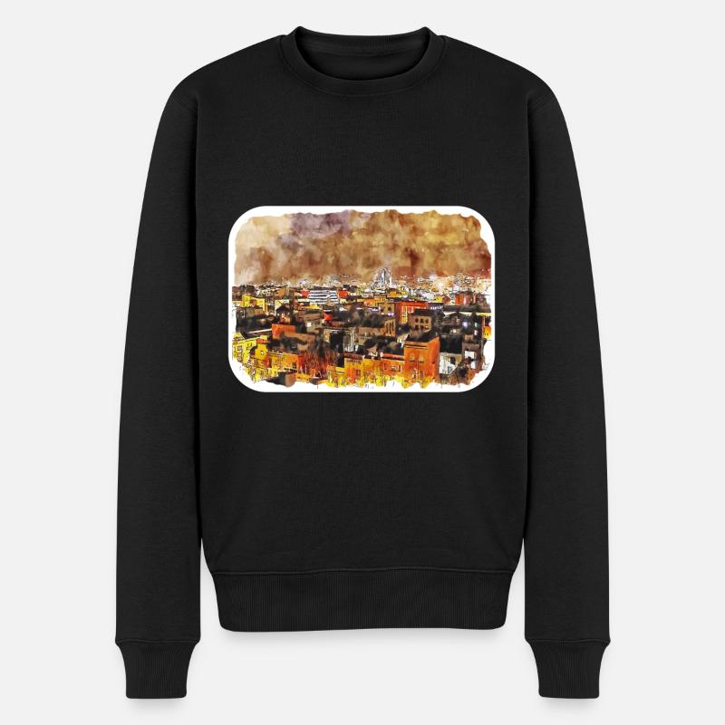 Barcelone Espagne Aquarelle Sketch Illustration - Pull Premium bio Homme - noir