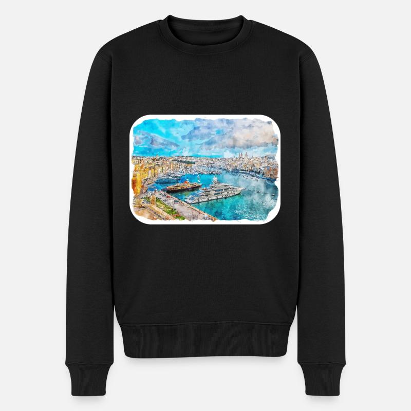 Malte Landmark Aquarelle Sketch Paint Illustratio - Pull Premium bio Homme - noir