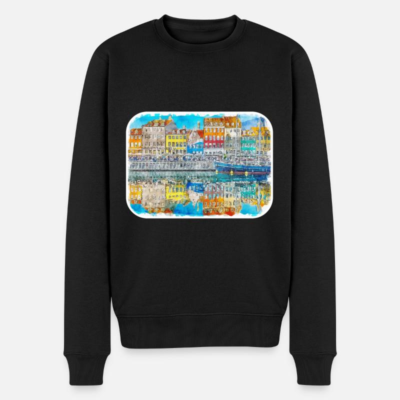 Copenhague Danemark Aquarelle Sketch Illustration - Pull Premium bio Homme - noir