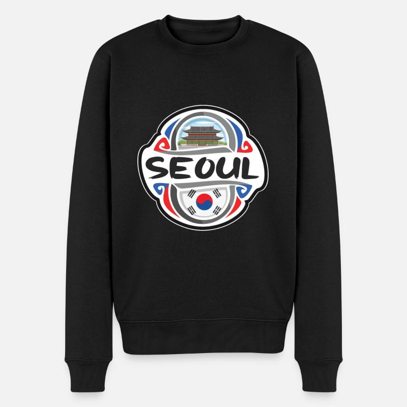Seoul Südkorea Flagge Abzeichen Reise Souvenir Briefmarke - Männer Premium Bio Pullover - Schwarz