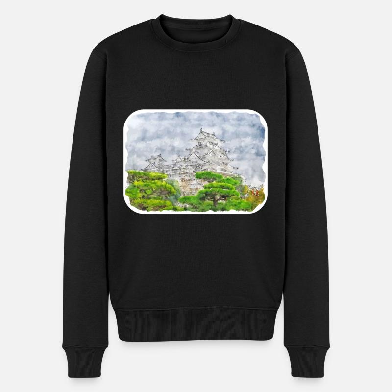 Japan Aquarellskizze Handgezeichnete Illustration - Männer Premium Bio Pullover - Schwarz
