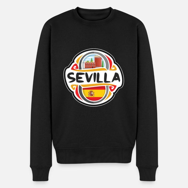 Sevilla Spanien Flagge Abzeichen Reise Souvenir Stempel - Männer Premium Bio Pullover - Schwarz