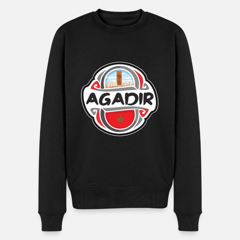 Agadir Maroc Drapeau Badge Voyage Souvenir Timbre - Pull Premium bio Homme - noir