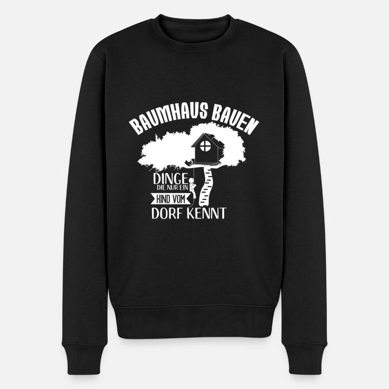Baumhaus bauen Kinder vom Dorf Jugend Spaß - Männer Premium Bio Pullover - Schwarz