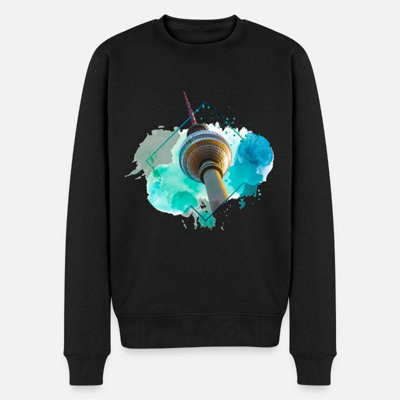 Berlin Deutschland Stadt Skyline Splash Bunt - Männer Premium Bio Pullover - Schwarz