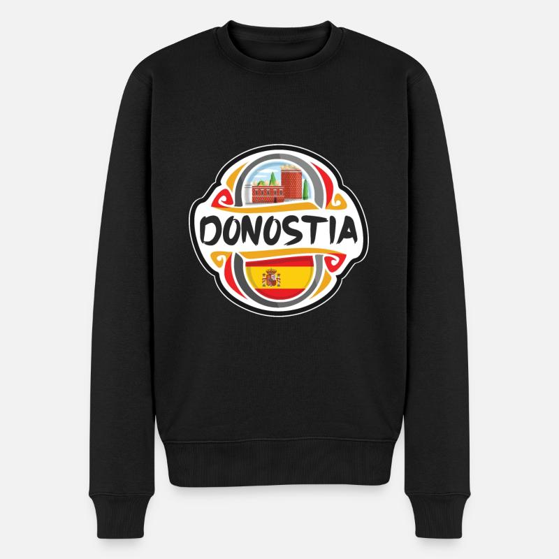 Donostia Espagne Drapeau Badge Voyage Souvenir Timbre - Pull Premium bio Homme - noir