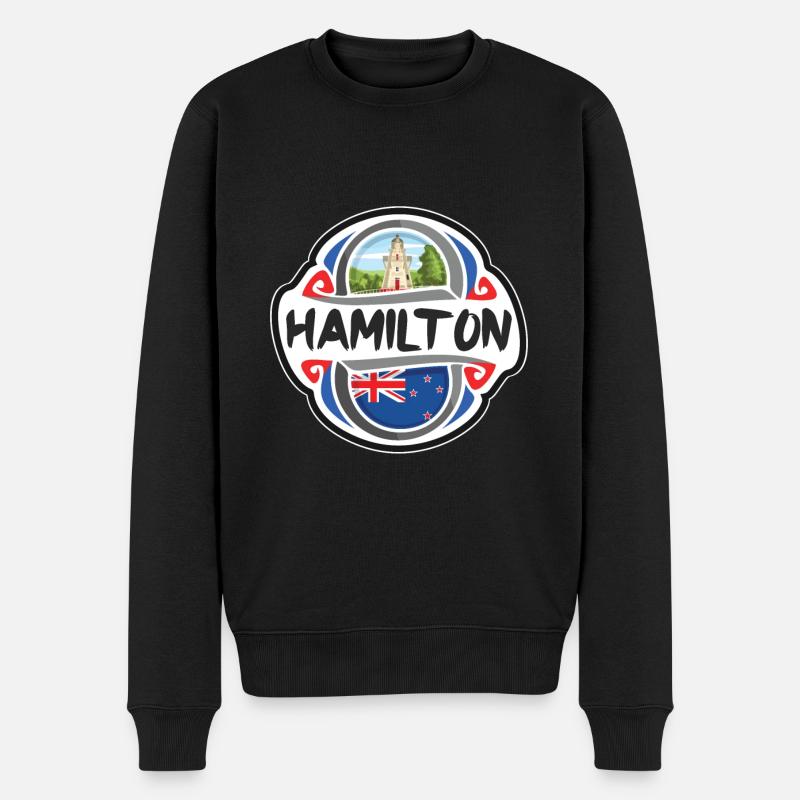 Hamilton Neuseeland Flagge Reise Souvenir Abzeichen St - Männer Premium Bio Pullover - Schwarz