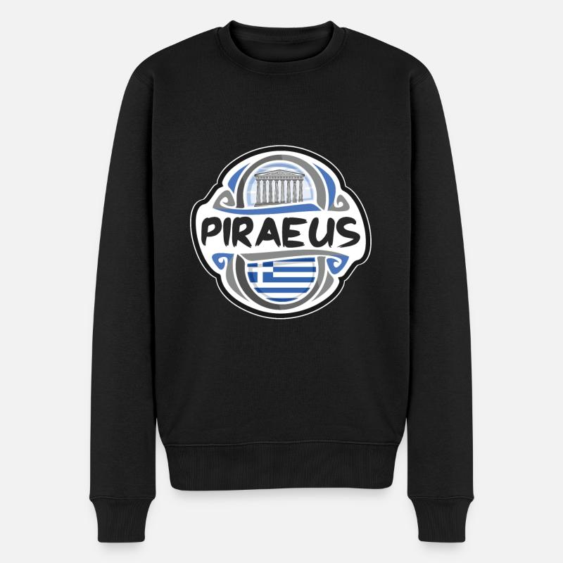 Piräus Griechenland Flagge Abzeichen Reise Souvenir Briefmarke - Männer Premium Bio Pullover - Schwarz