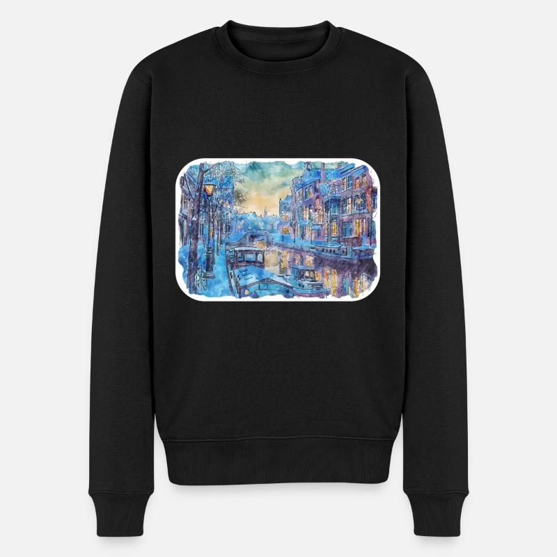 Amsterdam Pays-Bas Aquarelle Dessin d’esquisse - Pull Premium bio Homme - noir