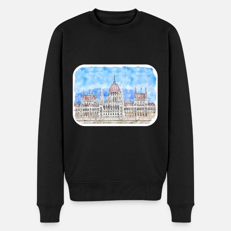 Budapest Hongrie Aquarelle Esquisse Dessin Dessin - Pull Premium bio Homme - noir