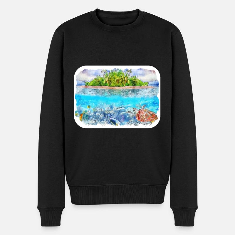 Malediven Aquarellskizze Handgezeichnete Illustration - Männer Premium Bio Pullover - Schwarz