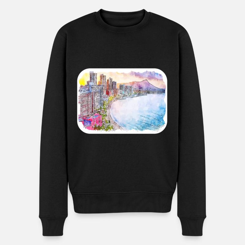 Marrakech Morrocco Aquarelle Esquisse Dessinée Peinture - Pull Premium bio Homme - noir