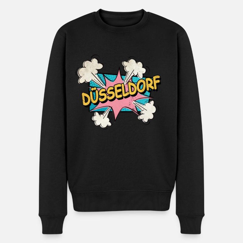 Düsseldorf Deutschland Stadt Schrift Pop Art Comic - Männer Premium Bio Pullover - Schwarz