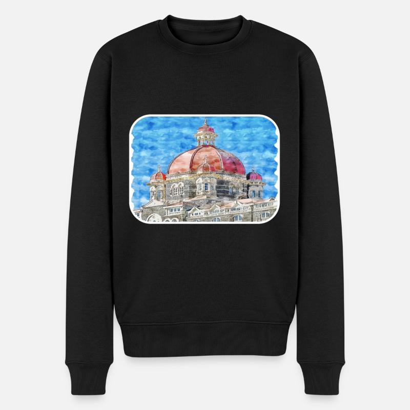 Mumbai Inde Aquarelle Esquisse Dessinée Peinture - Pull Premium bio Homme - noir