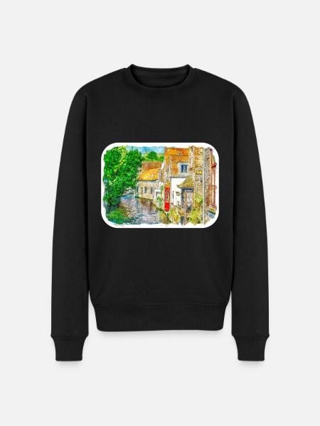 Belgique Repère Aquarelle Esquisse Dessin de Peinture - Pull Premium bio Homme - noir
