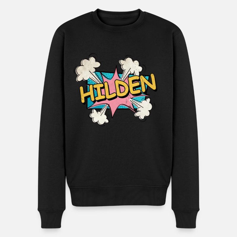 Hilden Deutschland Stadt Schrift Pop Art Comic - Männer Premium Bio Pullover - Schwarz