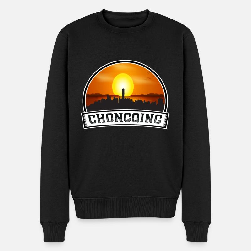 Chongqing China Skyline Vintage Sonnenuntergang Reise Souv - Männer Premium Bio Pullover - Schwarz