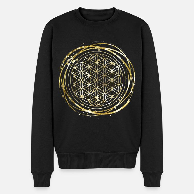 Blume des Lebens gold - Männer Premium Bio Pullover - Schwarz