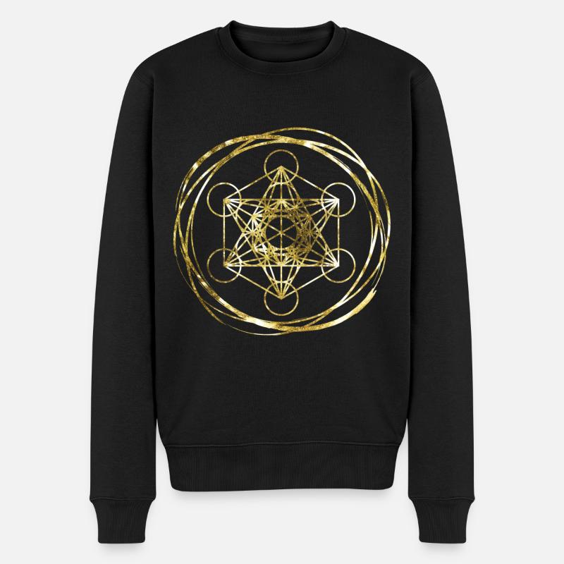 Metatrons Cube Gold heilige Geometrie - Männer Premium Bio Pullover - Schwarz