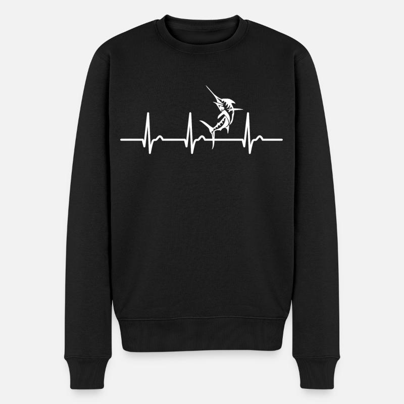 Courbe ECG Courbe cardiaque - Espadon Pêche en haute mer - Pull Premium bio Homme - noir