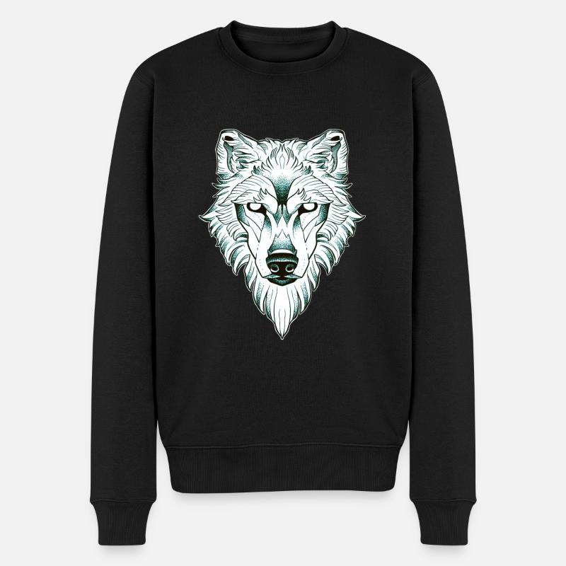 Loup symétrique dotwork - Pull Premium bio Homme - noir