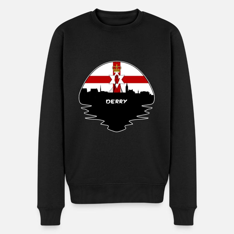 Derry-Nordirland-Flaggen-Skyline-Schattenbild-Tra - Männer Premium Bio Pullover - Schwarz