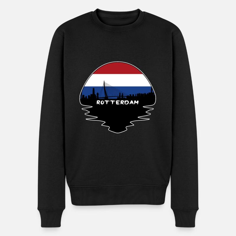 Rotterdam-Niederlande-Flaggen-Skyline-Schattenbild Trav - Männer Premium Bio Pullover - Schwarz