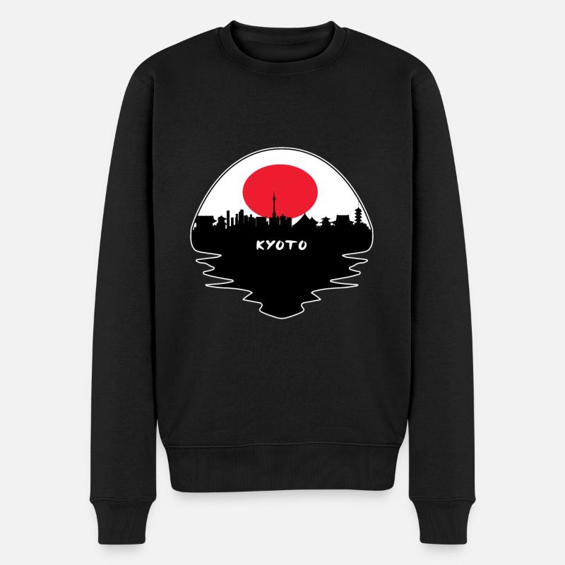 Kyoto-Japan-Flaggen-Skyline-Schattenbild-Reise - Männer Premium Bio Pullover - Schwarz