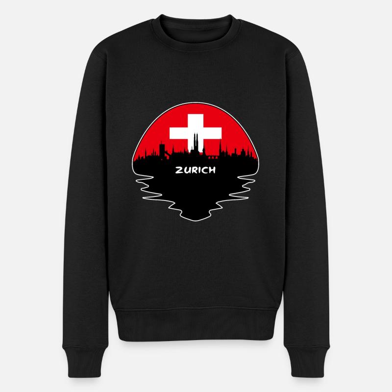 Zürich-Schweiz-Flaggen-Skyline-Schattenbild-Reise - Männer Premium Bio Pullover - Schwarz