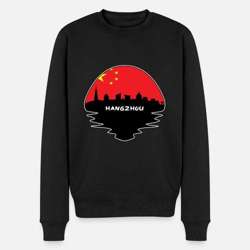 Hangzhou-China-Flaggen-Skyline-Schattenbild-Reise - Männer Premium Bio Pullover - Schwarz
