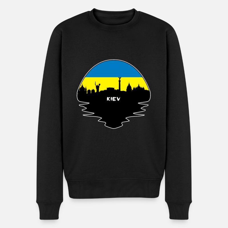 Kiew-Ukraine-Flaggen-Skyline-Schattenbild-Reise - Männer Premium Bio Pullover - Schwarz