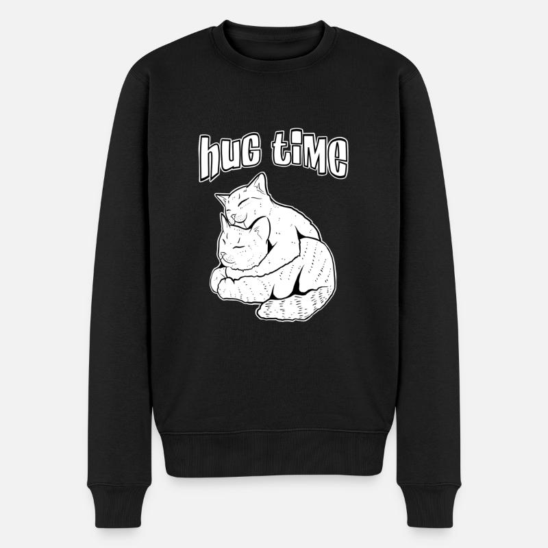 Katzen " HUG TIME " Kuschelzeit - Männer Premium Bio Pullover - Schwarz
