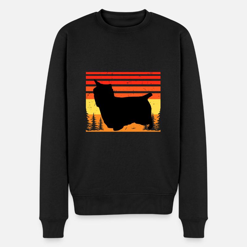 Australian Silky Terrier Dog Silhouette Retro Sun - Pull Premium bio Homme - noir