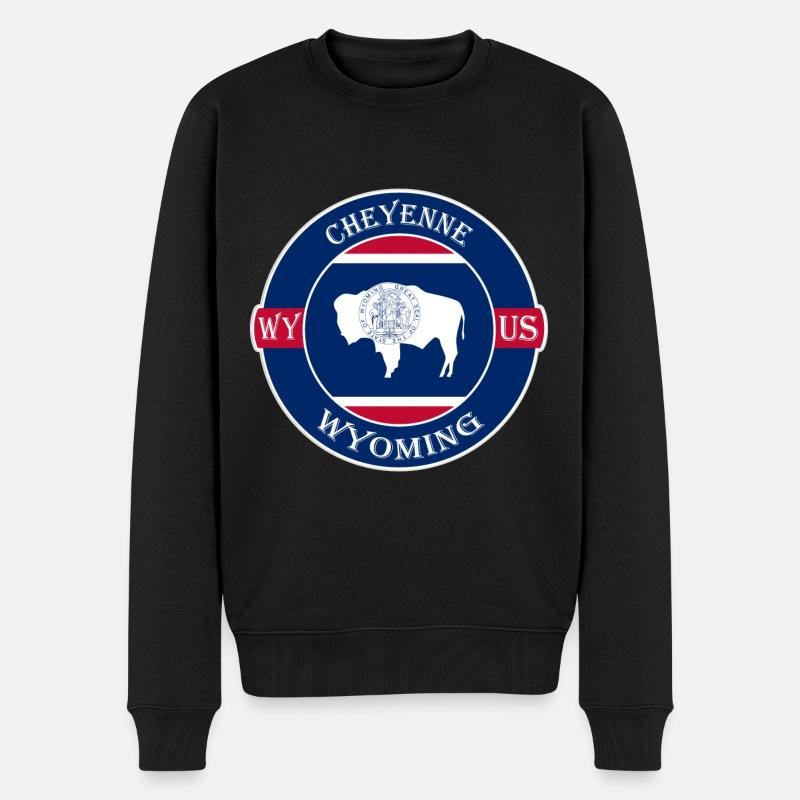 Cheyenne Wyoming Flagge USA Reise Souvenir Abzeichen - Männer Premium Bio Pullover - Schwarz