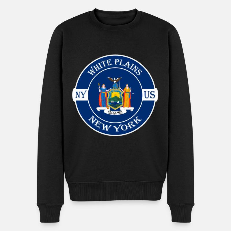 White Plains New York Flagge USA Souvenir Abzeichen - Männer Premium Bio Pullover - Schwarz