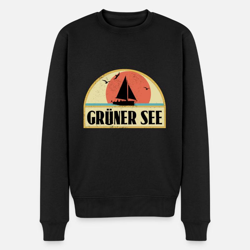 Grüner See - Männer Premium Bio Pullover - Schwarz